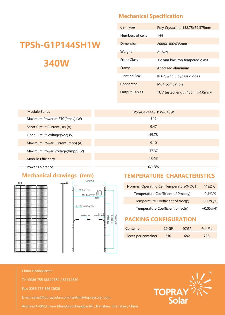 Datasheet Topray 340W