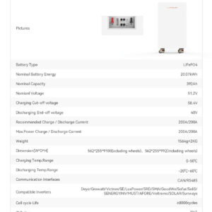 Datasheet Pin lithium YJC 20kWh YJC-HES-L-R-51.2V392Ah